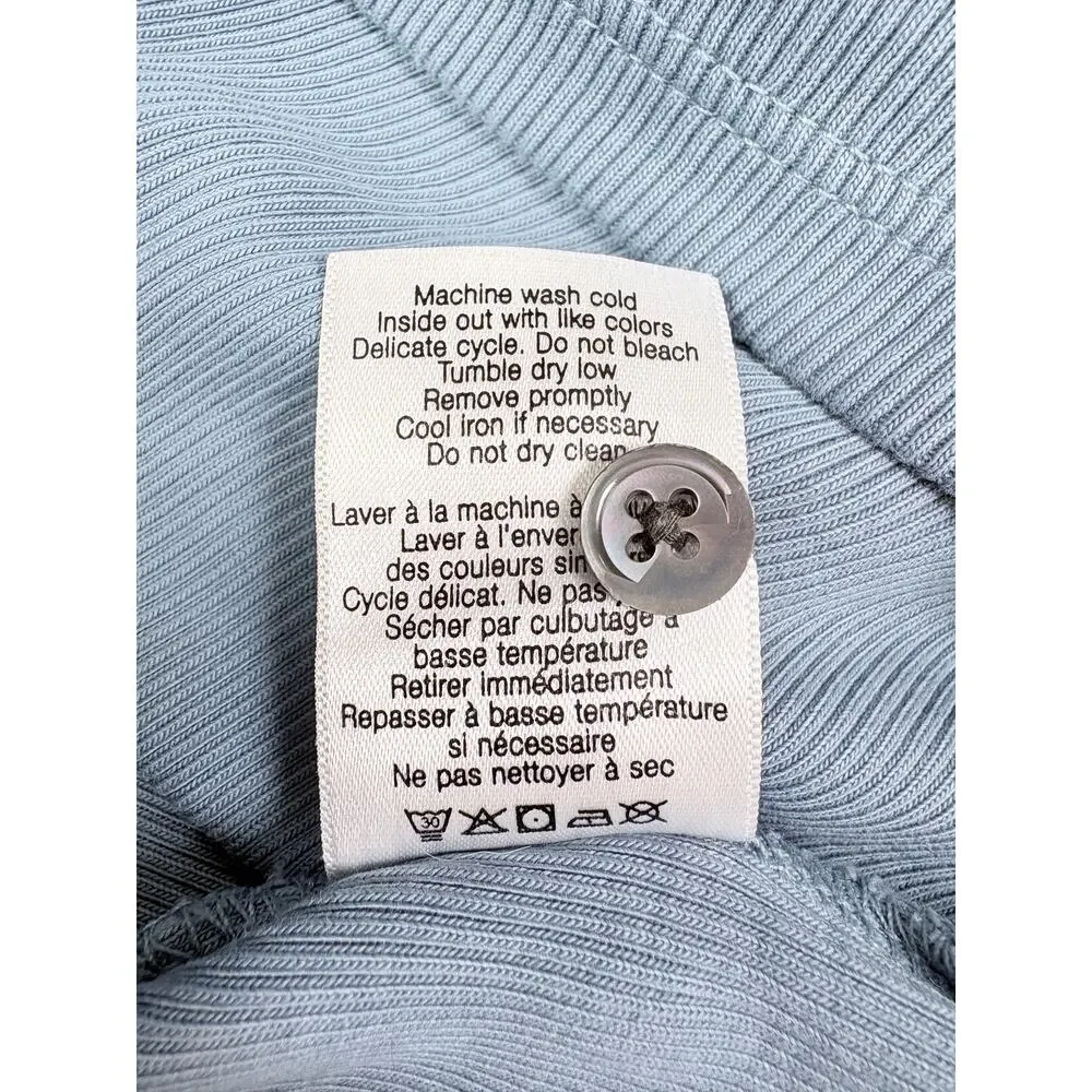 Veronica Beard Dusty Blue Ribbed Cotton Puff Sleeve Quiet Luxuy Capsule Top S - Picture 14 of 15
